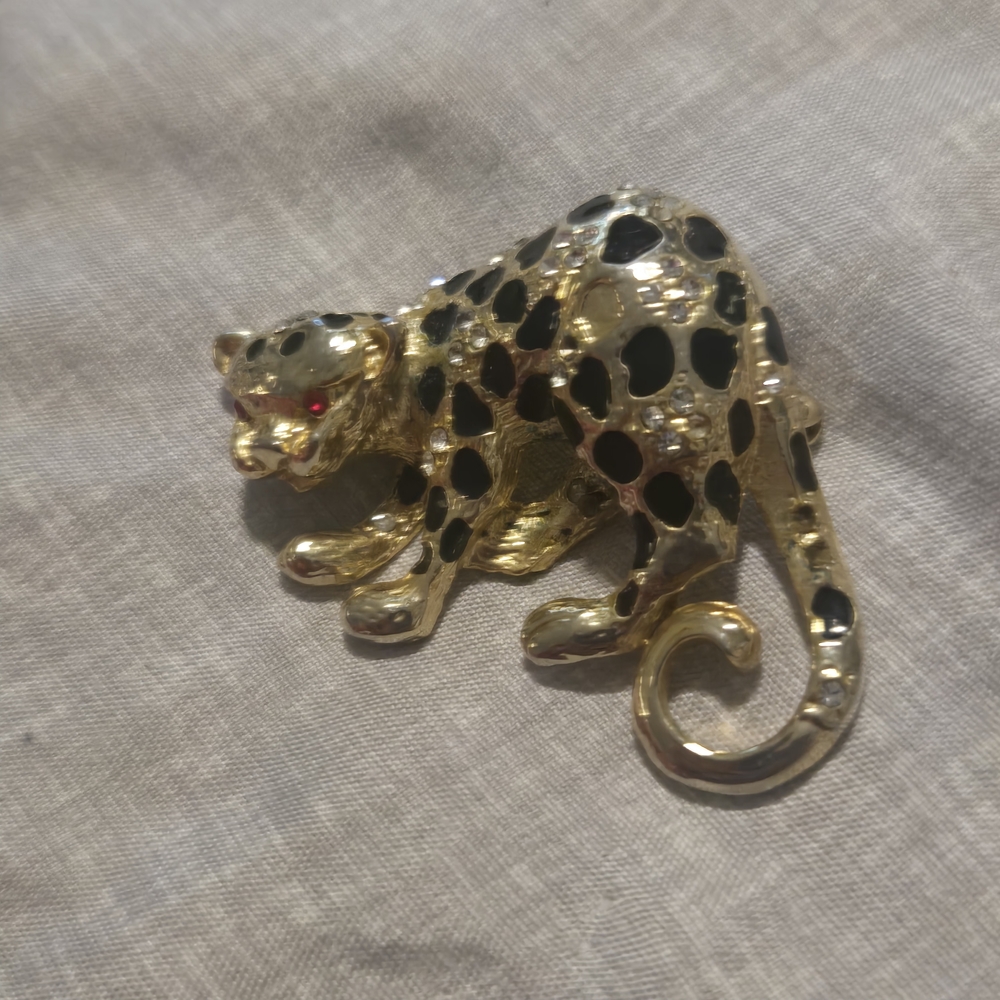 Gold Leopard Brooch with Black Spots